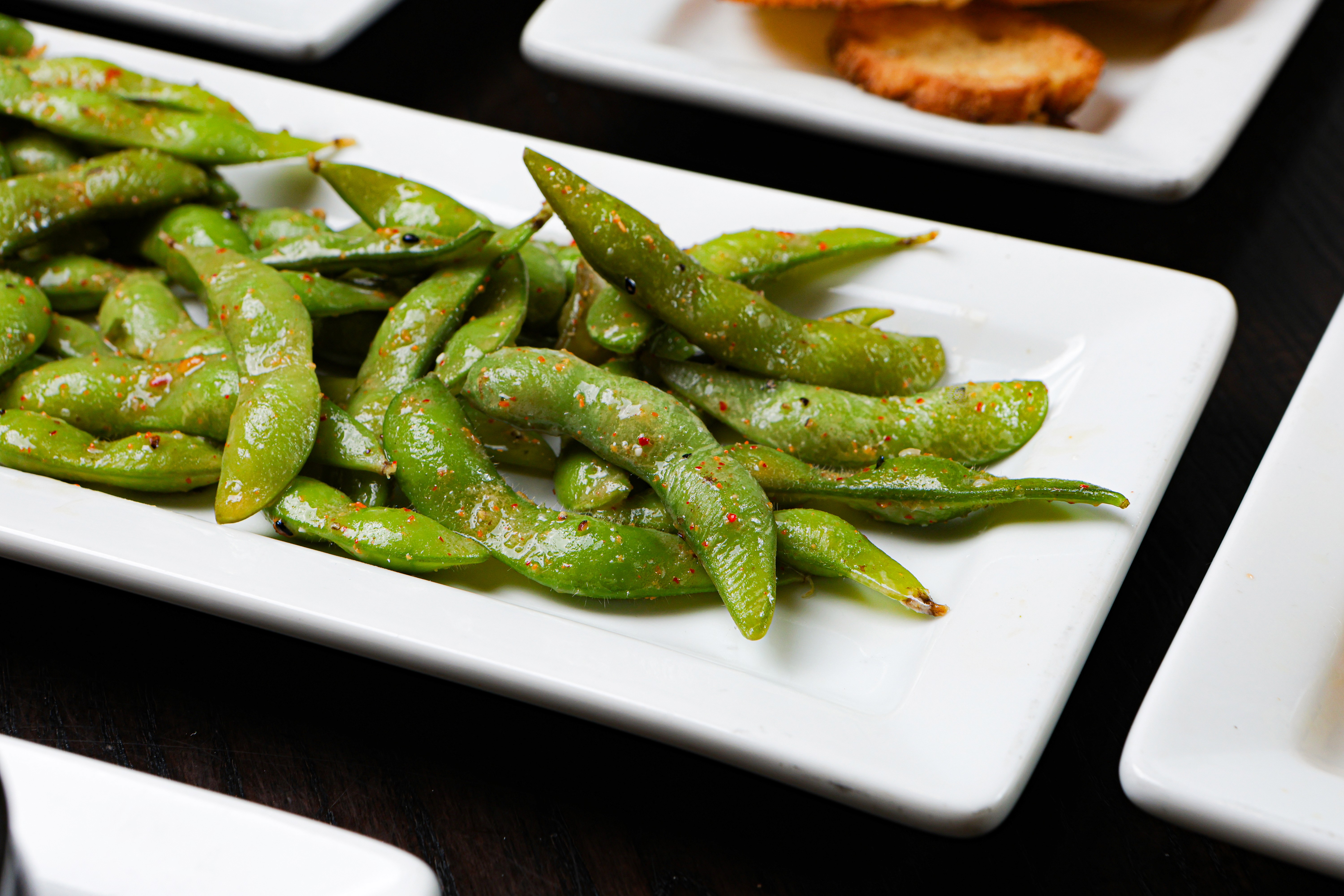 Crispy chili-garlic edamame